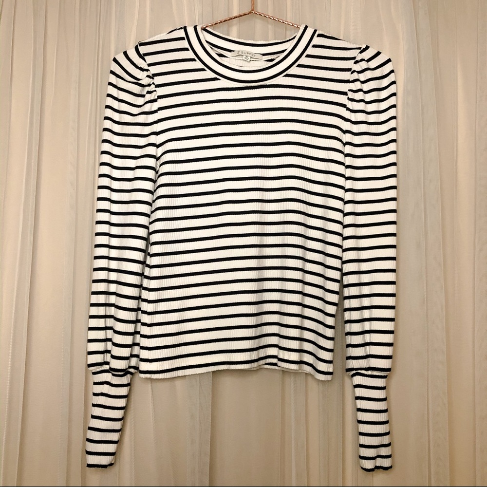 Puff Shoulder Striped Long Sleeve